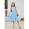 Arshiner Girls Dress Summer Casual Flutter Sleeve Tiered Midi Sundress with Pockets for 5-13 Years(Light Blue)