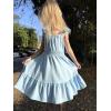 Arshiner Girls Dress Summer Casual Flutter Sleeve Tiered Midi Sundress with Pockets for 5-13 Years(Light Blue)
