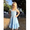 Arshiner Girls Dress Summer Casual Flutter Sleeve Tiered Midi Sundress with Pockets for 5-13 Years(Light Blue)