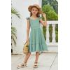 Arshiner Girls Dress Summer Casual Flutter Sleeve Tiered Midi Sundress with Pockets for 5-13 Years(Light Green)