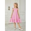 Arshiner Girls Dress Summer Casual Flutter Sleeve Tiered Midi Sundress with Pockets for 5-13 Years(Light Pink)