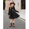 Arshiner Girls Knit Dresses Puff Long Sleeve Fall Winter Casual Holiday Sweater Dress with Pockets(Black)