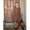 Arshiner Girls Knit Dresses Puff Long Sleeve Fall Winter Casual Holiday Sweater Dress with Pockets(Brown)
