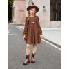 Arshiner Girls Knit Dresses Puff Long Sleeve Fall Winter Casual Holiday Sweater Dress with Pockets(Brown)