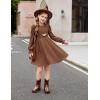 Arshiner Girls Knit Dresses Puff Long Sleeve Fall Winter Casual Holiday Sweater Dress with Pockets(Brown)