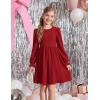 Arshiner Girls Knit Dresses Puff Long Sleeve Fall Winter Casual Holiday Sweater Dress with Pockets(Burgundy)