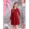Arshiner Girls Knit Dresses Puff Long Sleeve Fall Winter Casual Holiday Sweater Dress with Pockets(Burgundy)