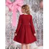 Arshiner Girls Knit Dresses Puff Long Sleeve Fall Winter Casual Holiday Sweater Dress with Pockets(Burgundy)