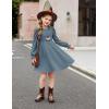 Arshiner Girls Knit Dresses Puff Long Sleeve Fall Winter Casual Holiday Sweater Dress with Pockets(Dusty Blue)