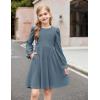 Arshiner Girls Knit Dresses Puff Long Sleeve Fall Winter Casual Holiday Sweater Dress with Pockets(Dusty Blue)