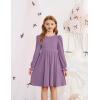 Arshiner Girls Knit Dresses Puff Long Sleeve Fall Winter Casual Holiday Sweater Dress with Pockets(Fuchsia)