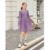 Arshiner Girls Knit Dresses Puff Long Sleeve Fall Winter Casual Holiday Sweater Dress with Pockets(Fuchsia)