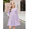 Arshiner Girls Knit Dresses Puff Long Sleeve Fall Winter Casual Holiday Sweater Dress with Pockets(Lilac)