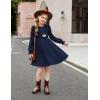 Arshiner Girls Knit Dresses Puff Long Sleeve Fall Winter Casual Holiday Sweater Dress with Pockets(Navy Blue)