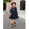 Arshiner Girls Knit Dresses Puff Long Sleeve Fall Winter Casual Holiday Sweater Dress with Pockets(Navy Blue)