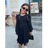 Arshiner Girls Knit Dresses Puff Long Sleeve Fall Winter Casual Holiday Sweater Dress with Pockets(Navy Blue)