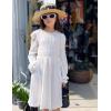 Arshiner Girls Knit Dresses Puff Long Sleeve Fall Winter Casual Holiday Sweater Dress with Pockets(White)