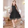 Arshiner Girls Mesh Dress Long Sleeve Tulle Sparkle Glitter Polka Dot Party Holiday Dresses Kids Clothes(Black)