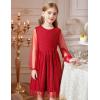 Arshiner Girls Mesh Dress Long Sleeve Tulle Sparkle Glitter Polka Dot Party Holiday Dresses Kids Clothes(Deep Red)