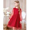 Arshiner Girls Mesh Dress Long Sleeve Tulle Sparkle Glitter Polka Dot Party Holiday Dresses Kids Clothes(Deep Red)