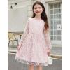 Arshiner Girls Mesh Dress Long Sleeve Tulle Sparkle Glitter Polka Dot Party Holiday Dresses Kids Clothes(Light Pink)