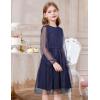Arshiner Girls Mesh Dress Long Sleeve Tulle Sparkle Glitter Polka Dot Party Holiday Dresses Kids Clothes(Navy Blue)