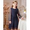 Arshiner Girls Mesh Dress Long Sleeve Tulle Sparkle Glitter Polka Dot Party Holiday Dresses Kids Clothes(Navy Blue)