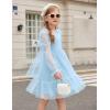 Arshiner Girls Tie Back Dress Puff Long Sleeve Formal Square Neck Party Tulle Dresses(Blue)