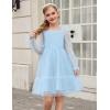 Arshiner Girls Tie Back Dress Puff Long Sleeve Formal Square Neck Party Tulle Dresses(Blue)