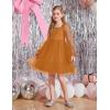Arshiner Girls Tie Back Dress Puff Long Sleeve Formal Square Neck Party Tulle Dresses(Brown)