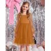 Arshiner Girls Tie Back Dress Puff Long Sleeve Formal Square Neck Party Tulle Dresses(Brown)