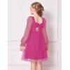 Arshiner Girls Tie Back Dress Puff Long Sleeve Formal Square Neck Party Tulle Dresses(Hot Pink)