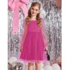 Arshiner Girls Tie Back Dress Puff Long Sleeve Formal Square Neck Party Tulle Dresses(Hot Pink)