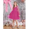 Arshiner Girls Tie Back Dress Puff Long Sleeve Formal Square Neck Party Tulle Dresses(Hot Pink)