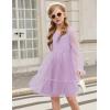 Arshiner Girls Tie Back Dress Puff Long Sleeve Formal Square Neck Party Tulle Dresses(Lilac)