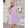 Arshiner Girls Tie Back Dress Puff Long Sleeve Formal Square Neck Party Tulle Dresses(Lilac)