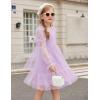 Arshiner Girls Tie Back Dress Puff Long Sleeve Formal Square Neck Party Tulle Dresses(Lilac)
