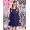 Arshiner Girls Tie Back Dress Puff Long Sleeve Formal Square Neck Party Tulle Dresses(Navy Blue)