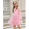 Arshiner Girls Tie Back Dress Puff Long Sleeve Formal Square Neck Party Tulle Dresses(Pink)