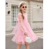 Arshiner Girls Tie Back Dress Puff Long Sleeve Formal Square Neck Party Tulle Dresses(Pink)