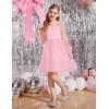 Arshiner Girls Tie Back Dress Puff Long Sleeve Formal Square Neck Party Tulle Dresses(Pink)