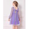 Arshiner Girls Tie Back Dress Puff Long Sleeve Formal Square Neck Party Tulle Dresses(Purple Rainbow)