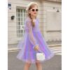 Arshiner Girls Tie Back Dress Puff Long Sleeve Formal Square Neck Party Tulle Dresses(Purple Rainbow)