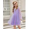 Arshiner Girls Tie Back Dress Puff Long Sleeve Formal Square Neck Party Tulle Dresses(Purple Rainbow)