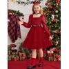 Arshiner Girls Tie Back Dress Puff Long Sleeve Formal Square Neck Party Tulle Dresses(Red)