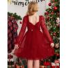 Arshiner Girls Tie Back Dress Puff Long Sleeve Formal Square Neck Party Tulle Dresses(Red)