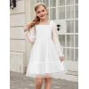 Arshiner Girls Tie Back Dress Puff Long Sleeve Formal Square Neck Party Tulle Dresses(White)