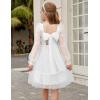 Arshiner Girls Tie Back Dress Puff Long Sleeve Formal Square Neck Party Tulle Dresses(White)