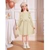 Arshiner Toddler Girl Dress Ruffle Ribbed Knit Long Sleeve A-Line Swing Fall Winter Bowknot Casual Dress with Pockets(Apricot)