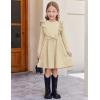Arshiner Toddler Girl Dress Ruffle Ribbed Knit Long Sleeve A-Line Swing Fall Winter Bowknot Casual Dress with Pockets(Apricot)
